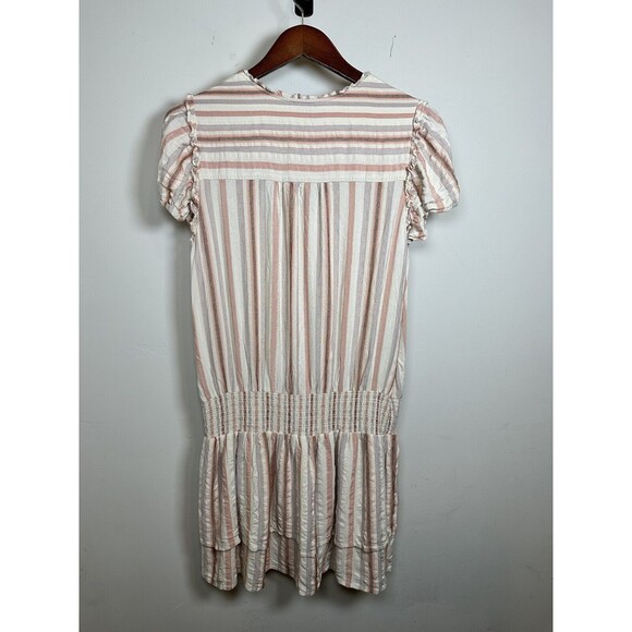 Paige Cristina Minidress In Ecru Smocked Tiered Fits Like a Size L Pink Stripes - Picture 8 of 8